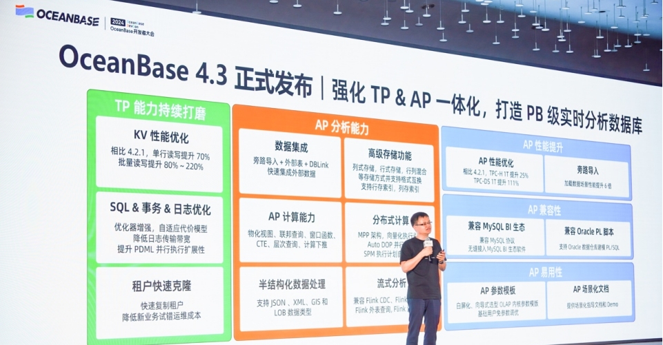 OceanBase 4.3發(fā)布：打造PB級實時分析數(shù)據庫，可實現(xiàn)秒級實時分析